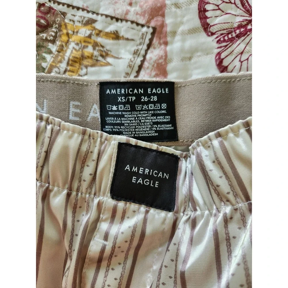 American‎ Eagle Outfitters Men's Striped Khaki Satin Pocket Boxer Short Size  XS